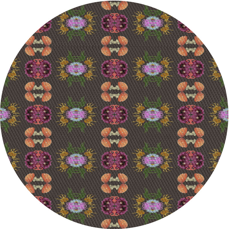 Tapis noir/violet tissé à la machine, Rond 8 pi