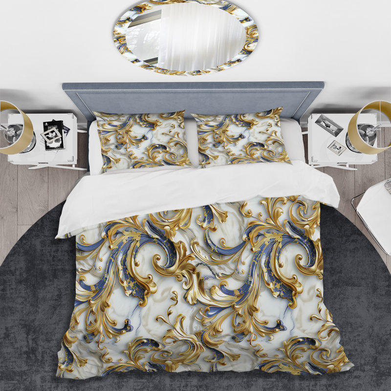 Ensemble de housse de couette en marbre doré noir élégant, Housse de couette très grand + 2 taies décorativ