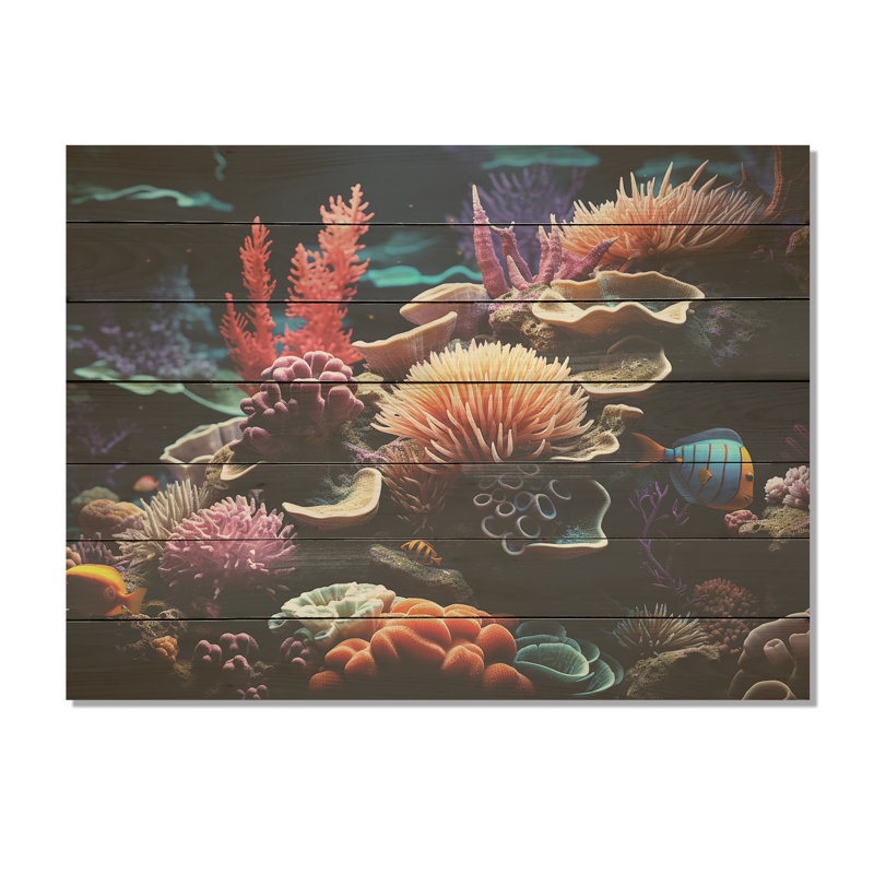 Tranquility Coral Reef Serenity - impression de corail sur bois, H 34 po x l 44 po