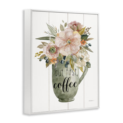 First Coffee Floral Mug Framed Giclee Art, design by Carol Robinson
