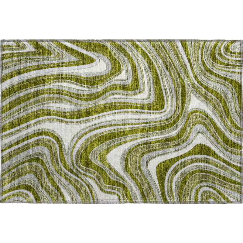 Premium Machine Washable Prisco Olive Rug, Rectangle 1'8" x 2'6"