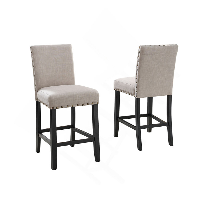 Tabourets en tissu à hauteur de comptoir en tissu avec garniture cloutée, ensemble de 2, Tanné
