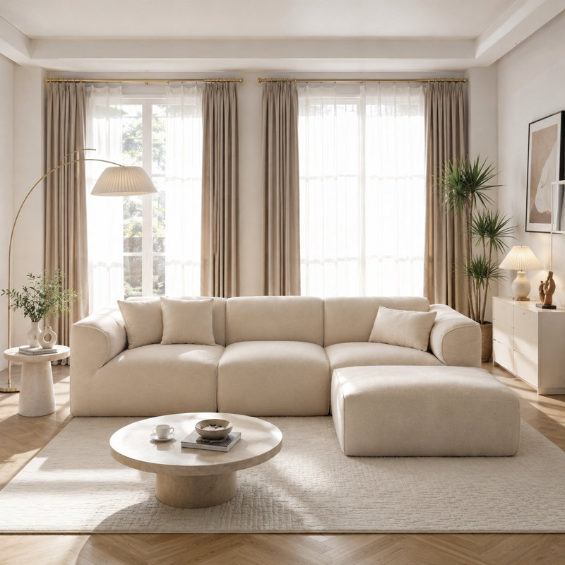 Canapé d'angle infonuagique de luxe de 122 pouces avec pouf pour salon moderne