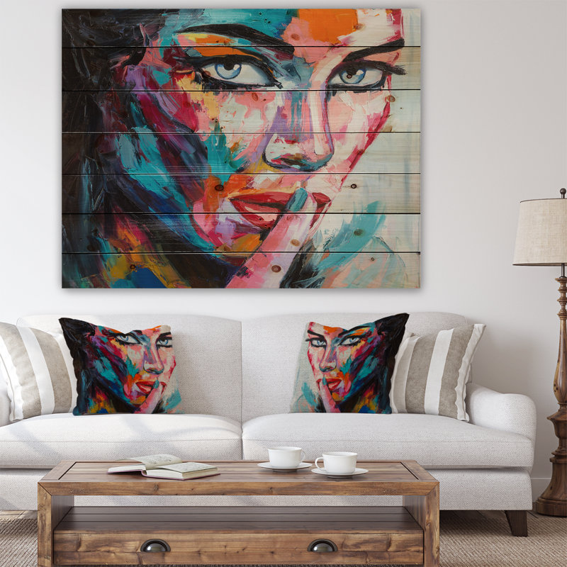 «Woman Portrait Can You Keep It», impression, H 36 po x l 46 po x P 1,5 po, Bois naturel