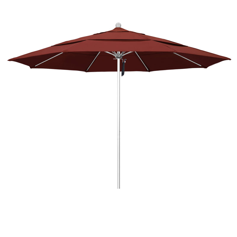 Parasol de marché 11 pi Hibo, Toile Toile Sunbrella® au henné, Argent anodisé