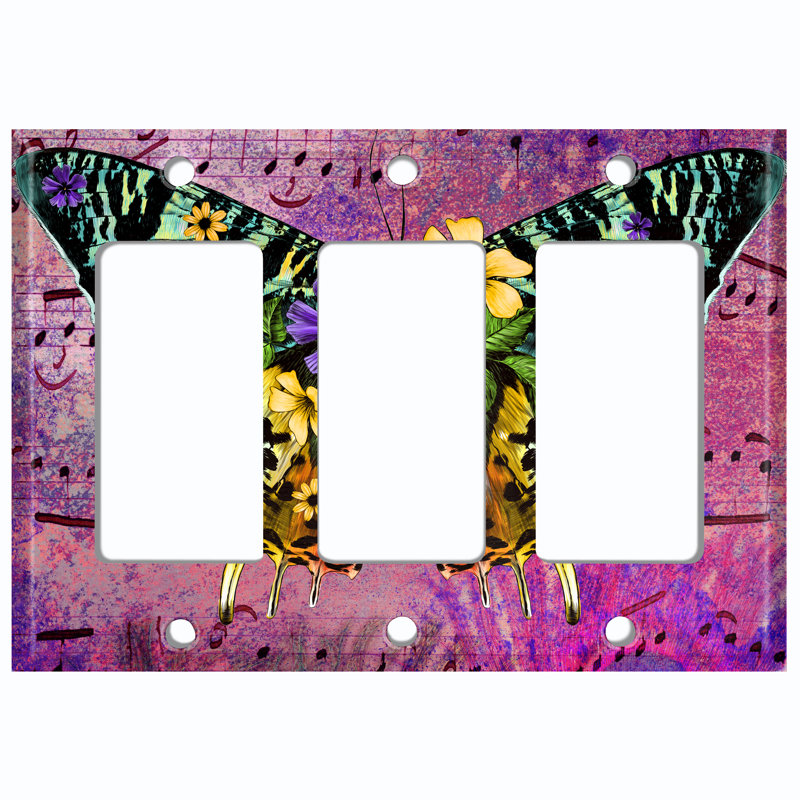 Plaque murale à interrupteur à bascule 3 bandes Butterfly and Flowers