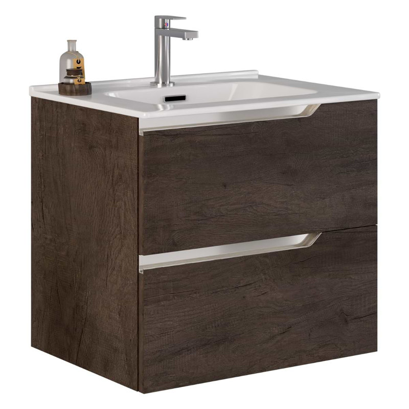 Duo 24" Single Vanity With Integrated Ceramic Top, Weathered Oak, White, 24"