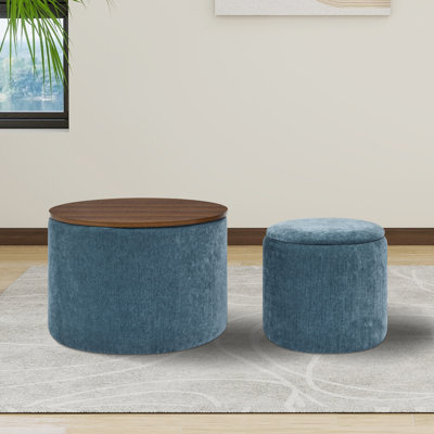Fenko 23.62" Wide Chenille Round Storage Ottoman with Small Bench and Storage Space