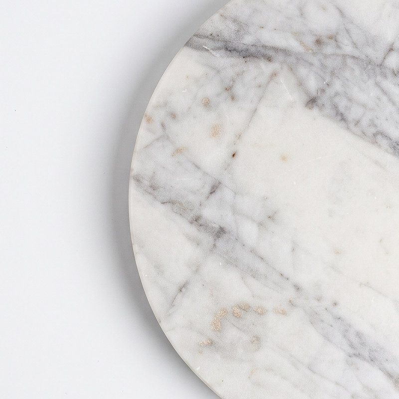 White Marble Flat Round Tray, 1" H x 16" W x 16" D