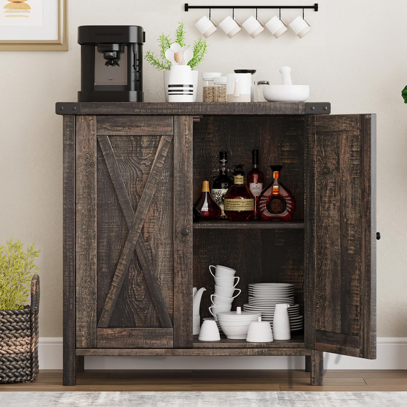 Buffet Farmhouse avec portes et tablettes, Chêne foncé