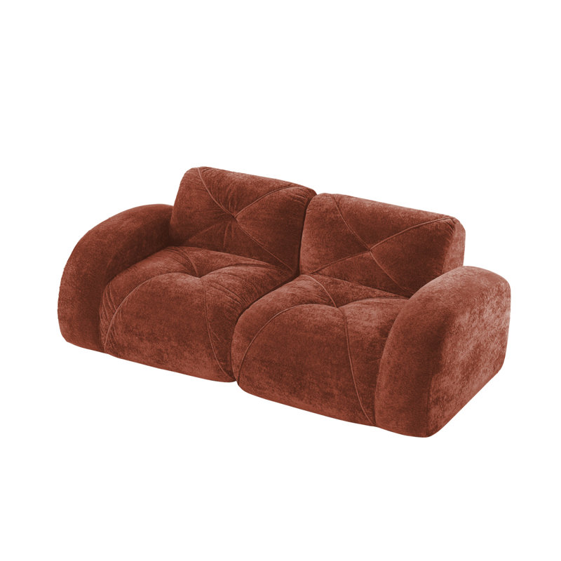 Canapé capitonné 2 places avec velours doux et aucun assemblage requis, Brun-rouge