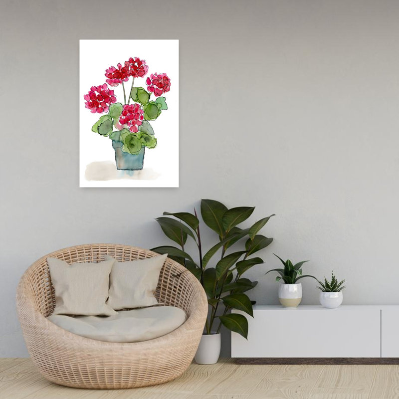 Aquarelle de géraniums, art moderne et élégant, plante géranium moderne, 24" H x 16" W