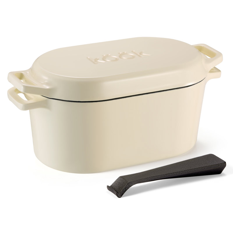 Kook Dutch Oven With Lid, Enameled Cast Iron, 5 Qt, Ivory, Ivory, 5 quarts