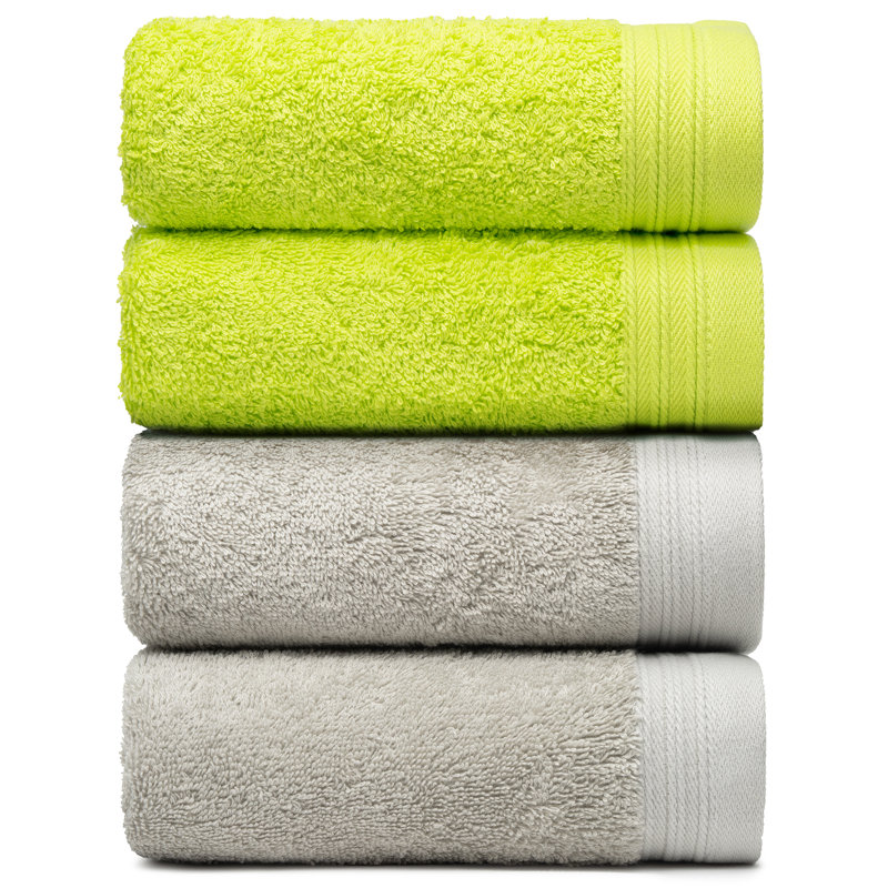 Ensemble de serviettes essuie-mains 100% coton 4 pièces Kendra, Vert pomme / argent, 4