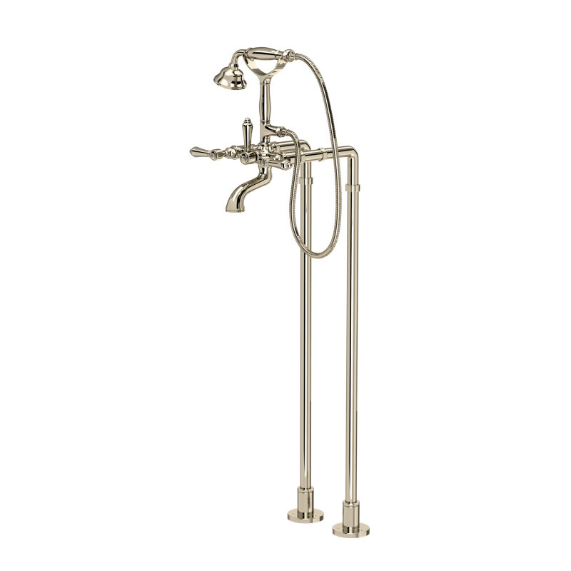 Acqui Floor Mount Tub Filler, Metal Cross Handle, Polished Nickel