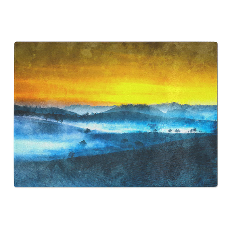 Tempered Glass Sunrise over a Tea Plantation Chopping Board, 20 cm x 28.5 cm