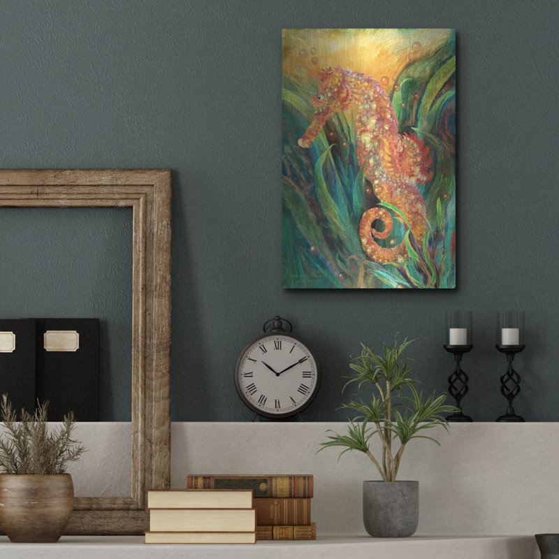 «Seahorse - Spirit of contentment» par Carol Cavalaris, art mural en métal, H 16 po x l 12 po