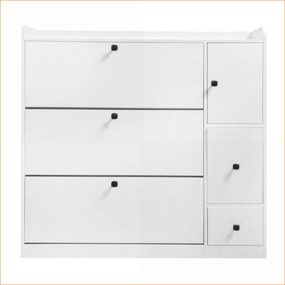 Range-chaussures avec siège escamotable, 3 tiroirs rabattables Tablettes réglables - blanc neige | Hall d'entrée | Panneau de particules