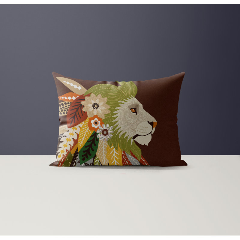 Jaro Microsuede Rectangular Pillow, Brown/Green/Beige