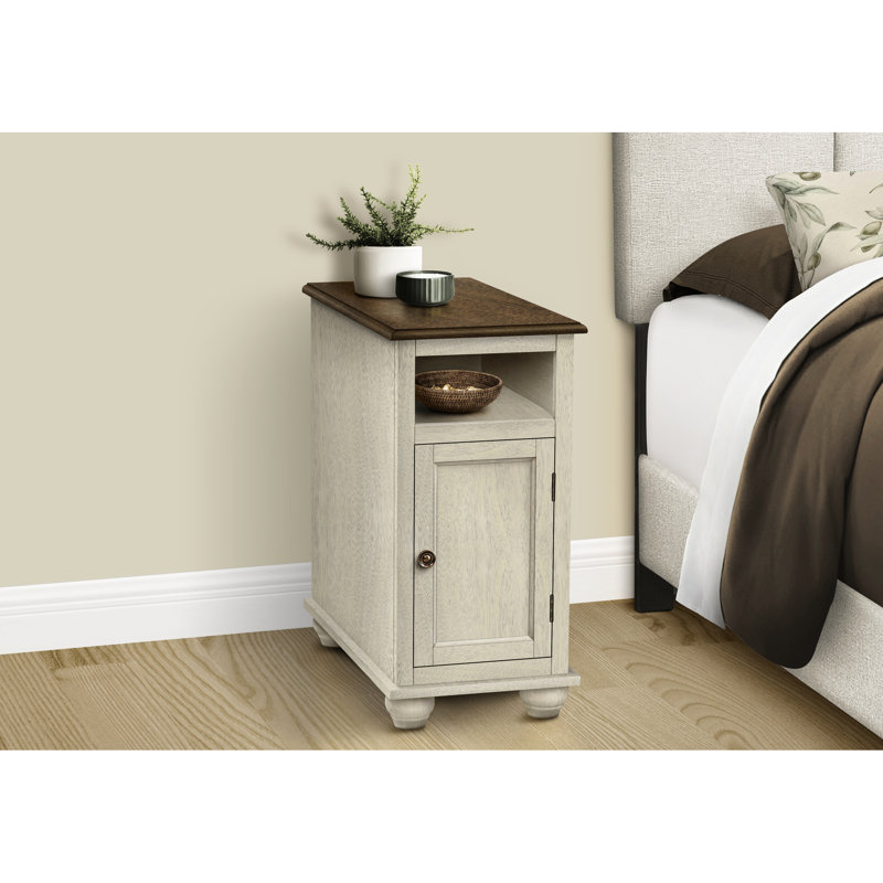 Table d'appoint de salon avec porte d'armoire: Table de chevet de chambre à coucher en placage blanc et brun antique