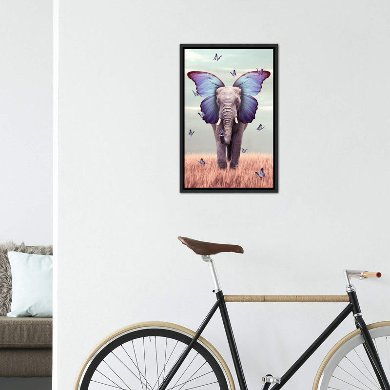 «Elephant Blue Morpho Lenity Mint» par Soaring Anchor Designs - impression d'art graphique, H 26 po x l 18 po x 1,5 po
