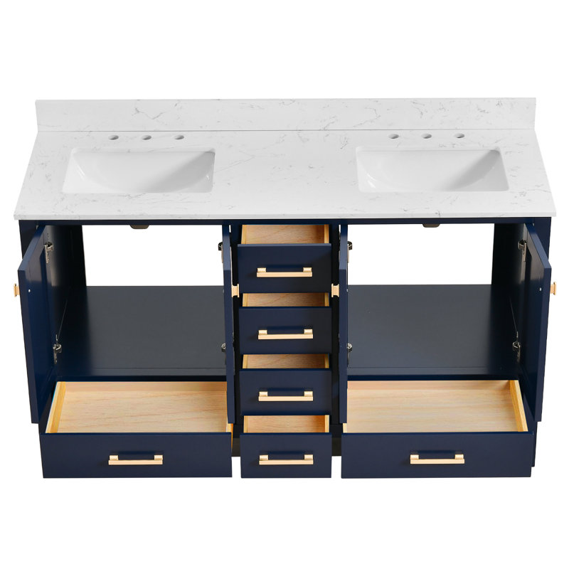 60-inch Bathroom Vanity With Engineered Stone Top, Blue