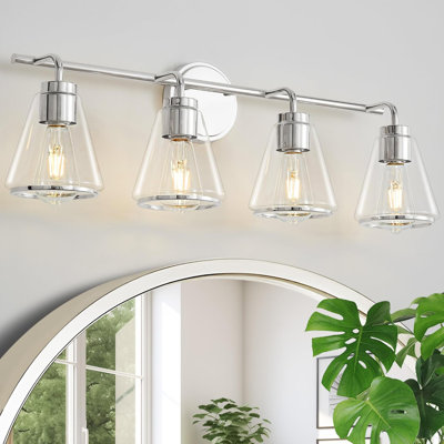 Polished Nickel Bathroom Light Fixtures 4 Light Bathroom Vanity Lights Over Mirror With Clear Glass Shade, 30 Inch Vanity Lights For Bath-room Modern Wall Sconce Lighting