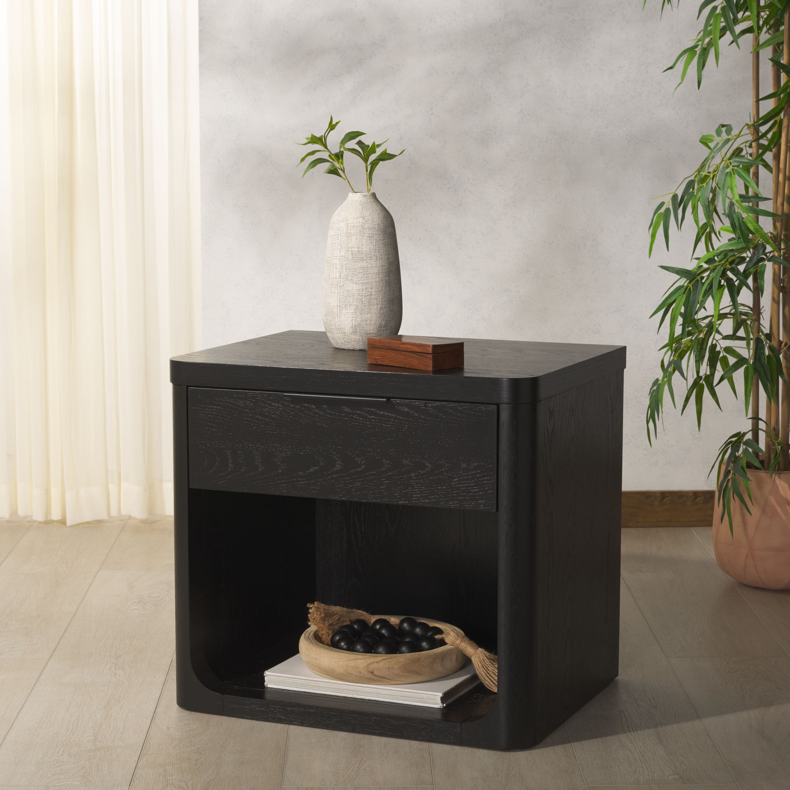 Altus 1 Drawer Wood Nightstand, Black
