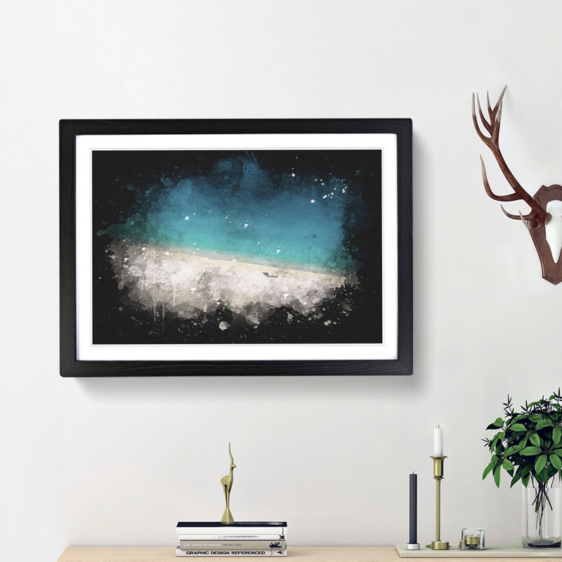 Turquoise Beach in Kefalonia Greece - Picture Frame Graphic Art Print on MDF, 33cm H x 45cm W x 2cm D, Black Framed