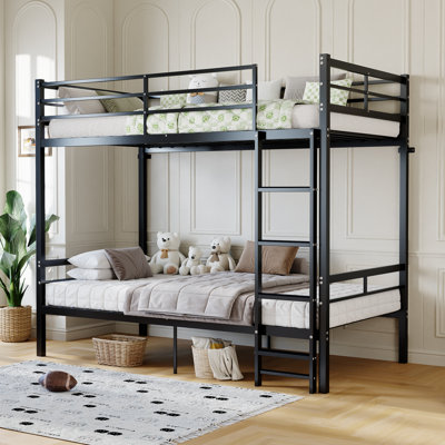 Lit superposé avec échelle et lit superposé en métal à garde-corps haut, espace de rangement, silencieux, taille simple sur simple, noir