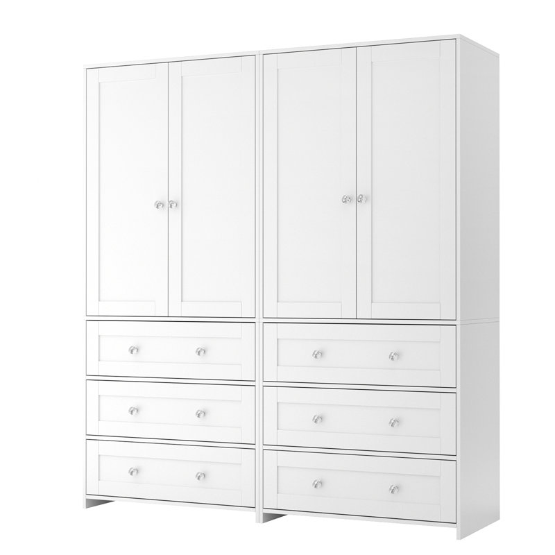 Sandrea 4-Door Armoire with Mirror and 6 Drawers, Wihte