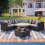 Ensemble de canapé d'extérieur en osier 7 pièces, canapé en rotin, avec coussins colorés, canapé de conversation, pour patio, jardin, terrasse, osier brun
