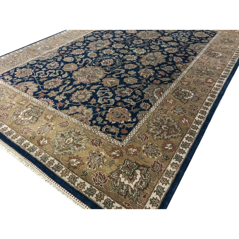 Tapis bleu et doré de haute qualité noué à la main