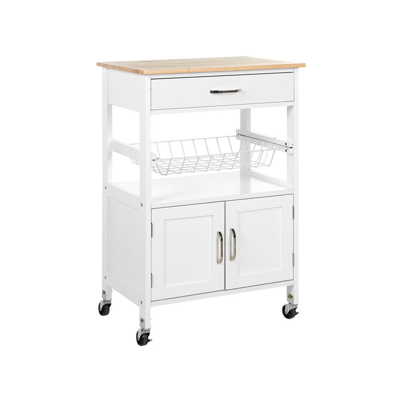Haverhille Solid Wood Top Kitchen Trolley, White