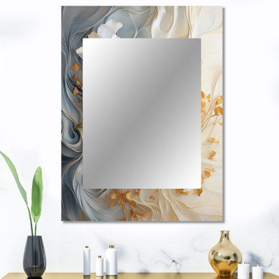 Blanc et or champagne flux V - miroir champagne, miroir mural traditionnel unique, impression d'art en métal