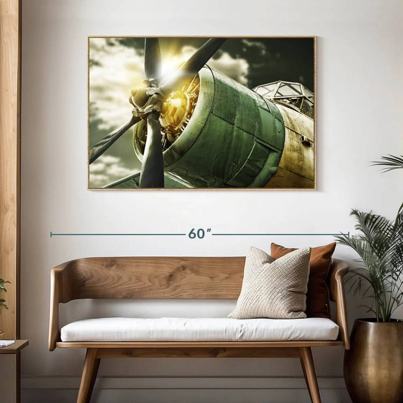 Vue du ciel de l'ancien avion, Cadre flottant en bois naturel, 46 po x 31 po