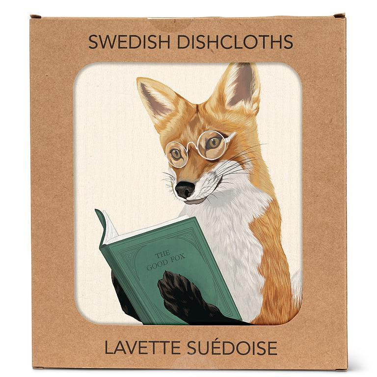 Fox Wearing Glasses Reading A Book Dishcloth