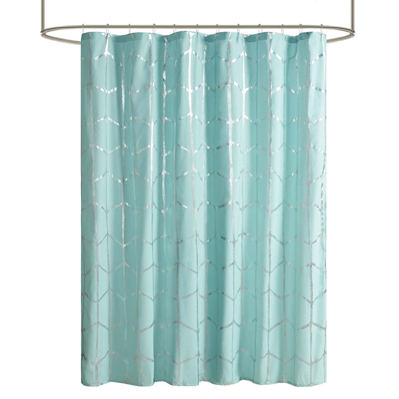 Printed Metallic Shower Curtain, Aqua/Silver