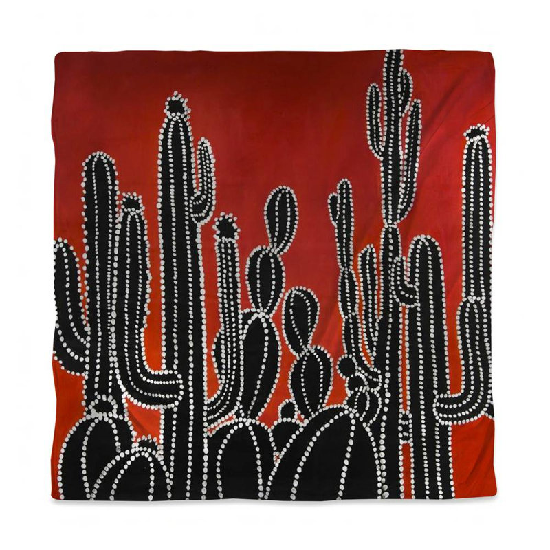 Retro Black Floral & Botanical Queen Duvet Cover - Cactus Design