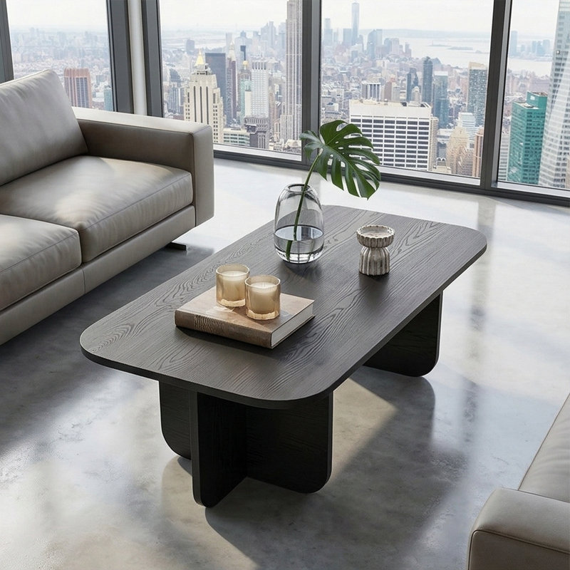 Elara Rectangular Sculptural Coffee Table, Wood Black