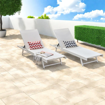 Adjustable Patio Chaise Lounges, Steel Textile Modern Poolside Set