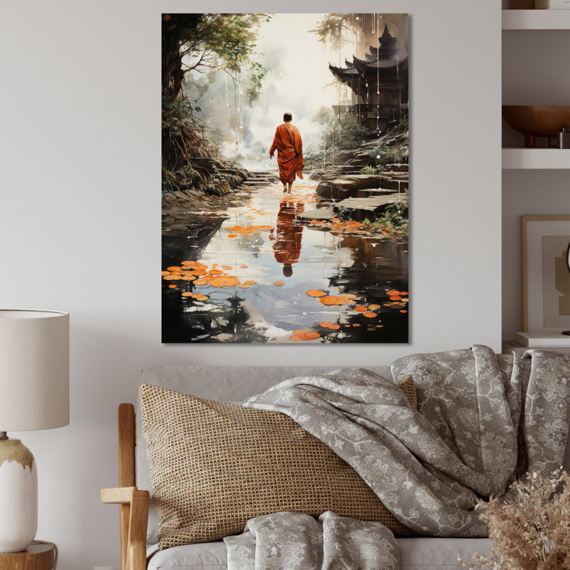 Art bouddhiste orange, empreintes de bouddhas I - bouddhisme, art mural en métal, salon, H 40 po x l 30 po x P 1 po