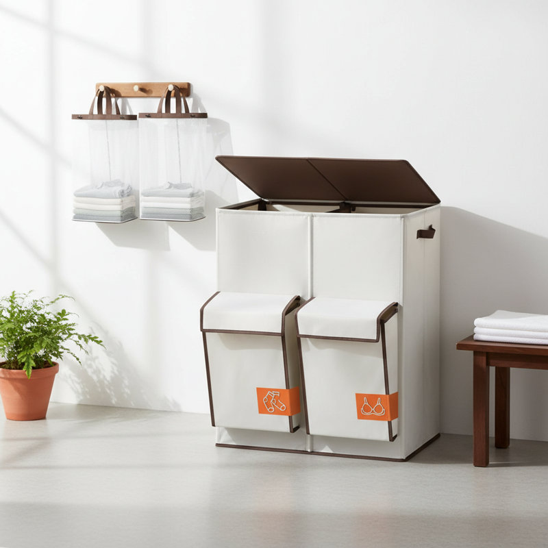 2 Removable 47.8 Gal Double Laundry Hamper with Lid