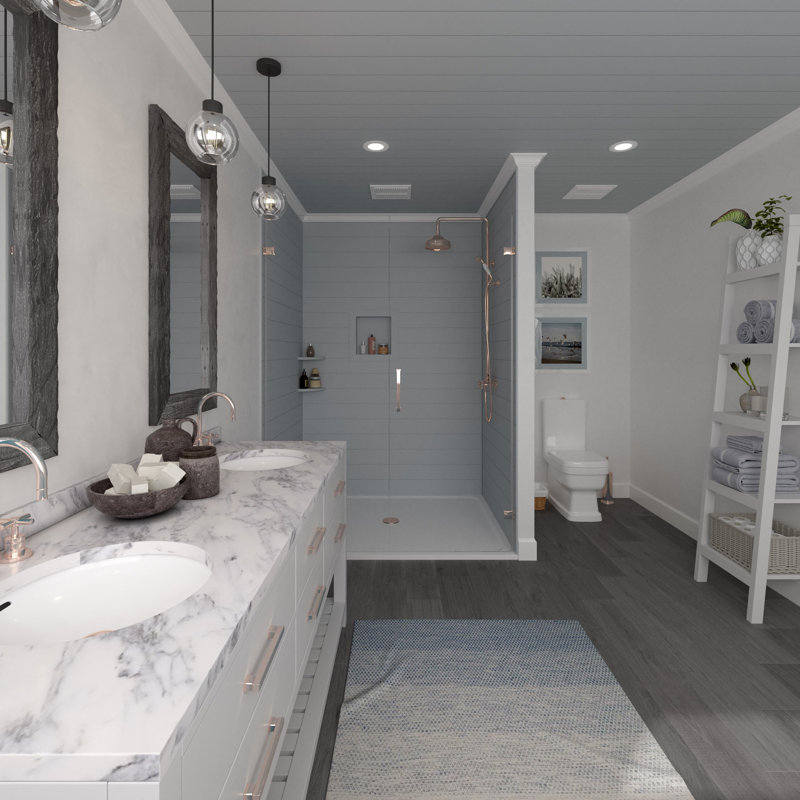 Ensemble de rideau de douche et de baignoire mural Bella Core 3, Gris, H 72 po x l 60 po x P 30 po