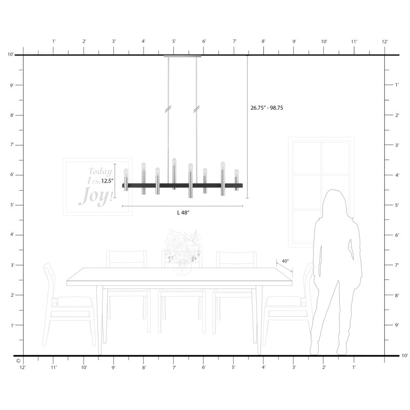 Lustre rectangulaire pour îlot de cuisine à 8 lumières Annies, Brossé