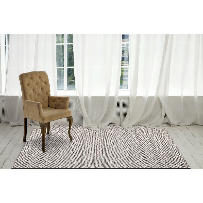 Tapis géométrique tissé à plat à la main ivoire / gris anthracite, Rectangle 8 pi x 10 pi