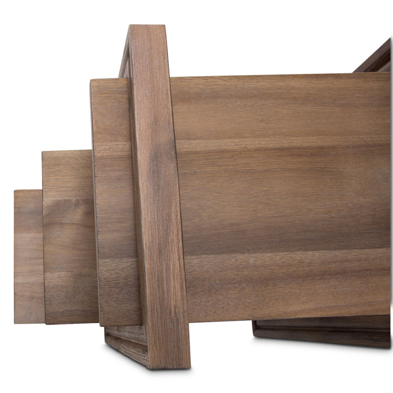 Transitional Acacia Wood Chairside Table in Driftwood Finish