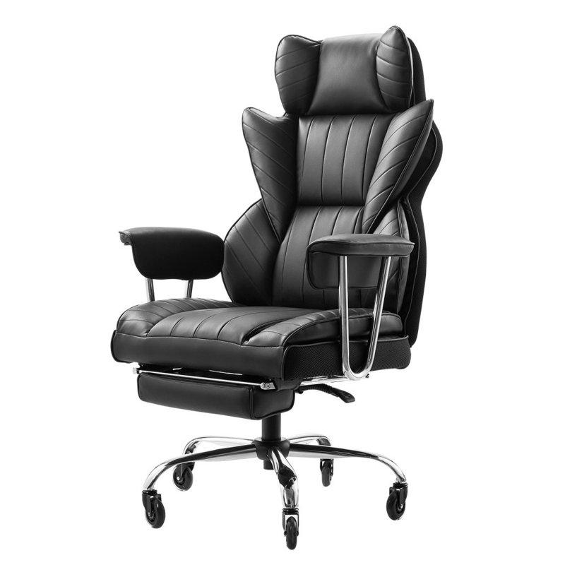 Executive Office Chair with Footrest, 400 lbs Capacity With Heavy Duty PU Leather Wide Office Chair, Big and Tall Reclining Office Chairs with Lumbar Support, Strong Metal Base Quiet Wheels
