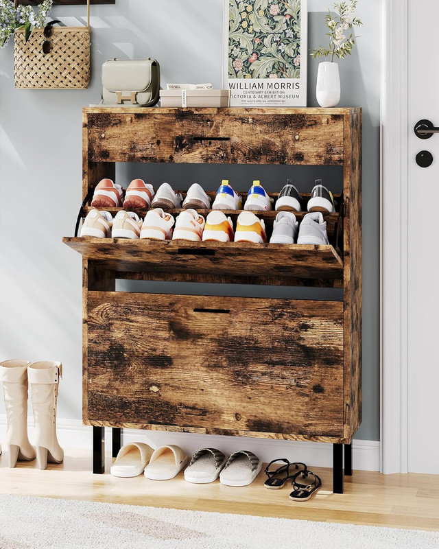 Armoire de rangement pour chaussures avec deux tiroirs rabattables, organisateur de chaussures dissimulé peu encombrant pour le vestibule
