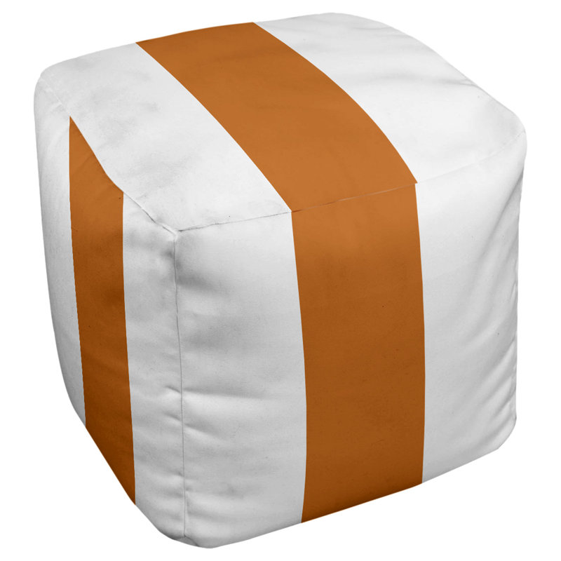 Repose-pieds cube à rayures texas, Blanc / Orange